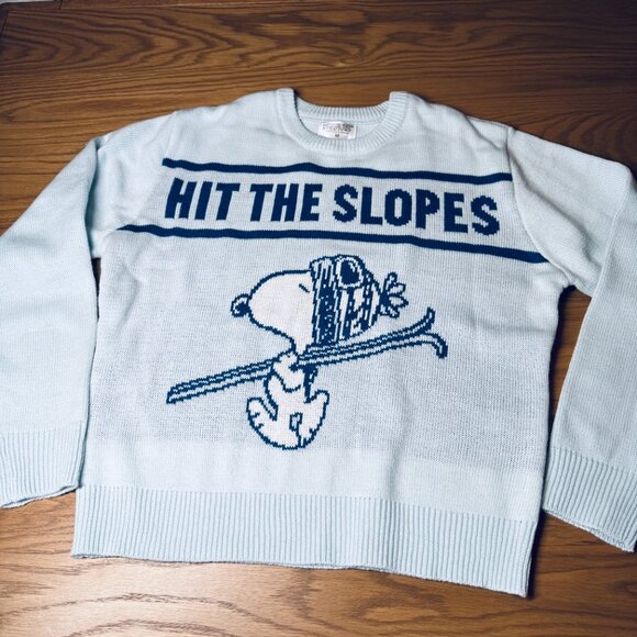 Peanuts Snoopy Hit The Slopes Light‎ Blue Ski Sweater Size M - Picture 1 of 10
